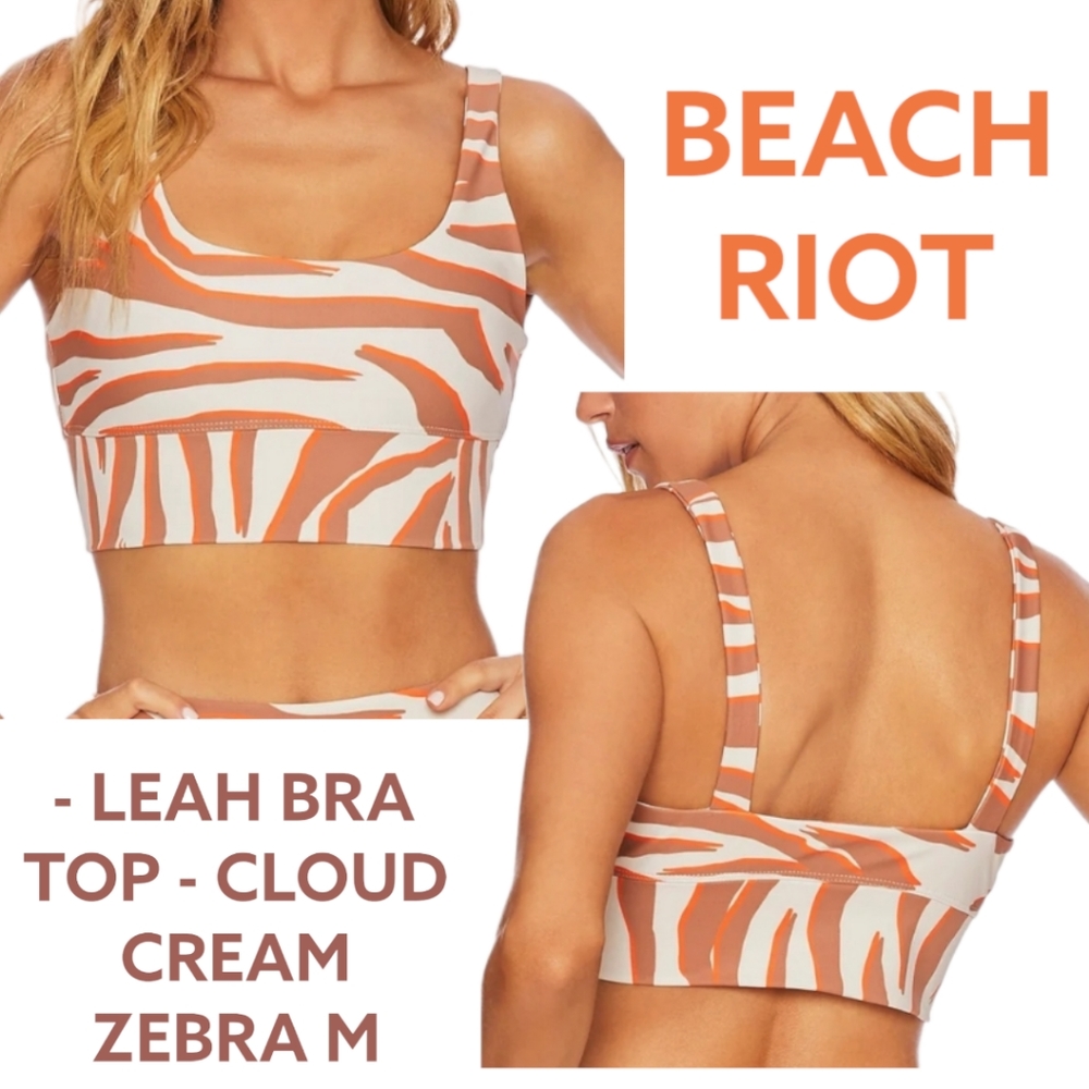 BEACH RIOT Leah bra top cloud cream zebra print orange cream brown sports bra M - Picture 1 of 15